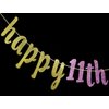 Happy 11th Birthday Banner for 11th Birthday Party Decorations (Gold & Pink)