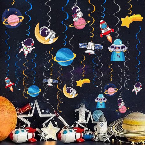 Outer Space Party Decorations Set, Space Birthday Party Supplies for Boys Kids Solar System Hanging Swirls, Astronaut Banner
