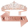 AOPRIE 50 Fabulous Birthday Crown Sash for Women Rose Gold Birthday Tiara for Girls 50th Birthday Gifts Decoration for Women Princess Crown Rhinestone Headband Happy Birthday Accessories