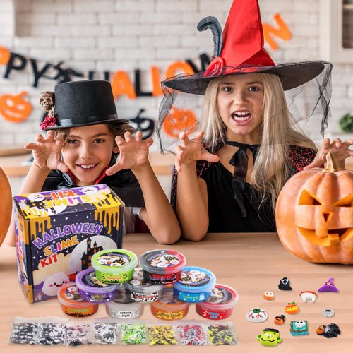 Funewest 9 Packs Halloween Cloud Slime Butter Slime Kit for Girls Boys Ages 8-12, Non Sticky Fluffy Slimes for Kids, Party Favors with Spooky Add Ins, Stress Relief Slimes Toys