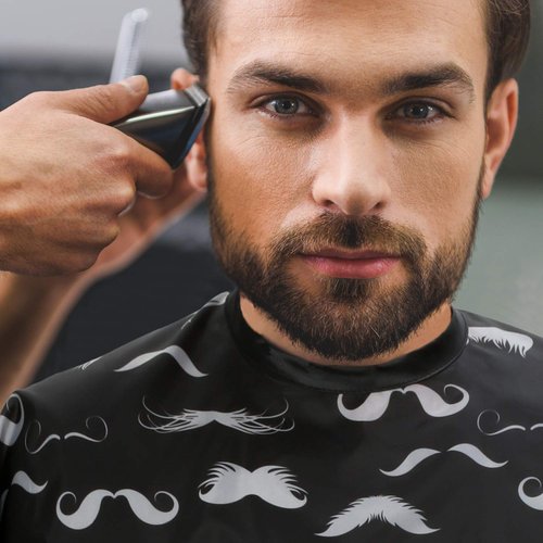 Hair Cutting Cape For Professional Barbers, Salons, and At Home Stylists Black with Gray Mustache With Adjustable Neck Hair Stylist and Barber Accessories for Men