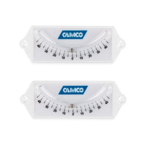 Camco Camper / RV Precision Curved Ball Level - Features Graduated Markings for Easy RV Leveling & Front to Back / Side to Side Camper Leveling - Easy Install w/ Screws or Adhesive Tape - 2-Pk (25553)