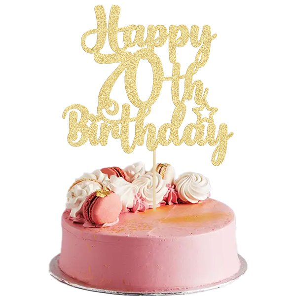 Gyufise 1Pc Happy 70th Birthday Cake Topper Glitter 70 & Fabulous Cheers to 70 Years 70th Birthday Cake Pick for Celebrating 70th Birthday Anniversary Party Cake Decorations Supplies Gold