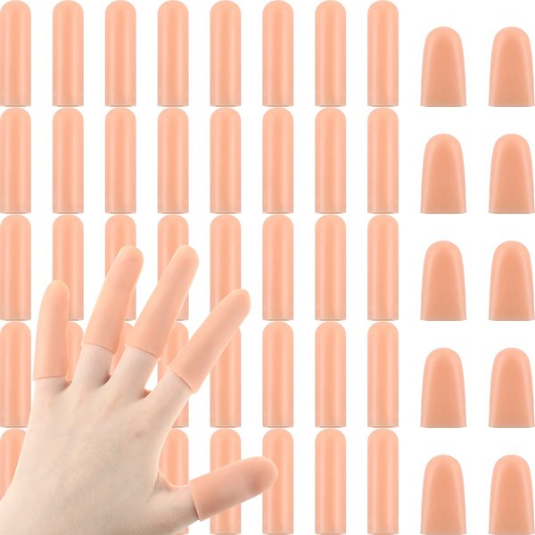 50 Pieces Gel Finger Cots Gel Finger Support Protector Gloves Gel Finger Cover Caps Silicone Finger Sleeves, 40 Pieces Long, 10 Pieces Short (Beige)