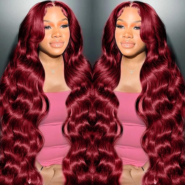 13x4 Body Wave Hd Lace Front Wigs Human Hair Pre Plucked 99j Burgundy Lace Front Wigs Human Hair Glueless Wine Red Wig Red Lace Front Wigs Human Hair Wigs for Women with Baby Hair 180 Density 28 Inch