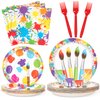 DECORLIFE Paint Party Supplies Serve 24, Paint Party Decorations Plates and Napkins Sets, Art Birthday Party Decorations for Kids Adults, 96 PCS