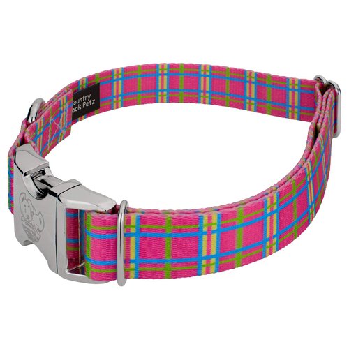 Country Brook Design - Bubblegum Pink Plaid Premium Dog Collar & Leash - Small