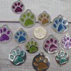 Engraved Pet Tag for Dogs & Cats - Personalized with 4 Lines of Custom Engraved ID, Round Paw Print Stainless Steel Enameled Deep Pink Regular