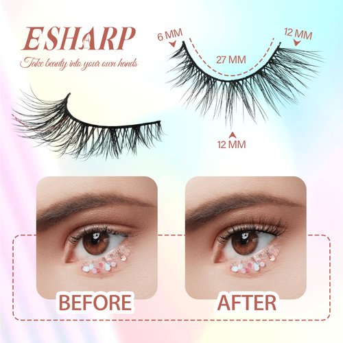 ESHARP False Eyelashes Natural Looking Half Lashes 3D Wispy Cat Eye Lashes 3/4 Faux Mink Lashes 12mm Lightness Comfortable Lashes Pack,5 Pairs