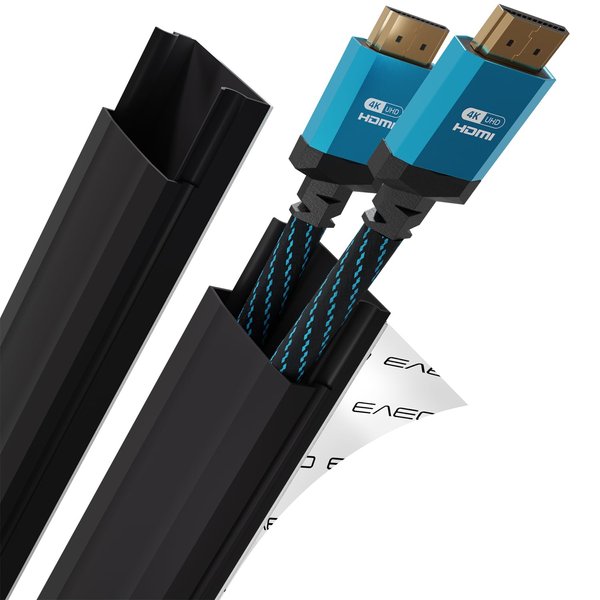 EVEO TV Cord Hider - 34" Cable Management Cord Cover Wall Wire Hider | Wire Covers for Cords, Cable Concealer, Cable Raceways, TV Cable Hider Wall Kit, Wall Mounted TV Cable 2X(L17 W0.95 H0.5)- Black