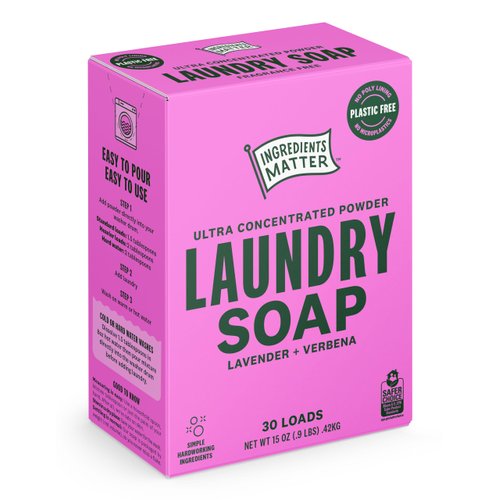 Ingredients Matter Powder Laundry Soap - Lavender Scent, Hypoallergenic Detergent, Natural & Eco-Friendly, Plastic Free, Made in USA, Natural Essential Oils & Dermatologist Tested - 15 oz, 30 Loads