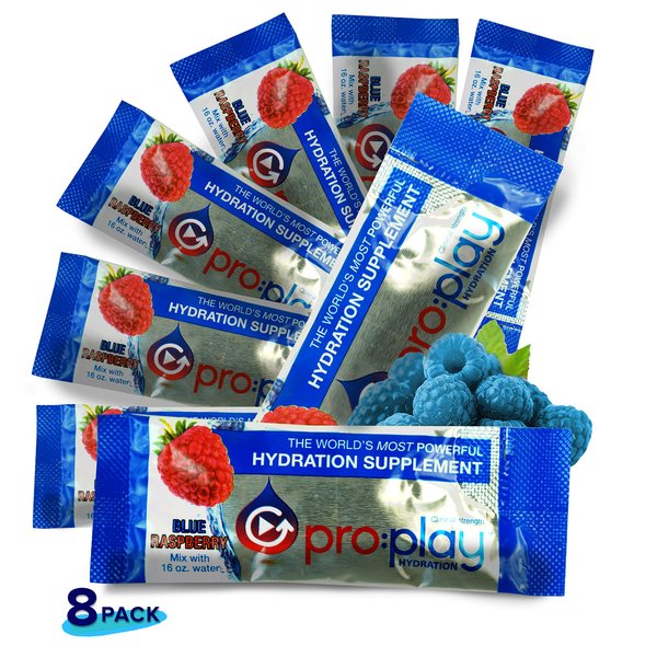 pro:play - 8 Stick Packs Blue Raspberry - Electrolyte Hydration Drink with Magnesium + Zero Sugar - All Natural