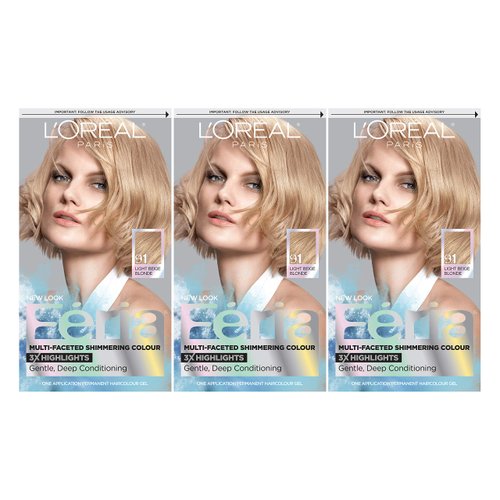 Loreal Feria Multi Faceted Shimmering Hair Color, 91 Light Beige Blonde- 1 Ea (Pack of 3)