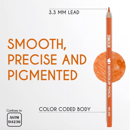 Zenacolor Professional Watercolor Pencils, Set of 72, Metal Box with Brush - Drawing Set for Coloring, Blending and Layering Books, Adult or Kids