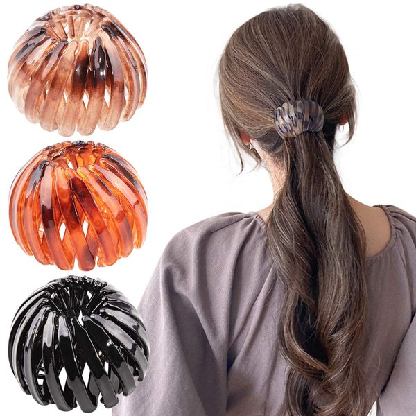 Bird Nest Magic Hair Clip, TOBATOBA 3 Pcs Lazy Bird's Nest Plate Hairpin, Bun Maker Clip Expandable Ponytail Holder, Ponytail Hairpin Curling Iron, Ponytail Hair Accessories for Women and Girls