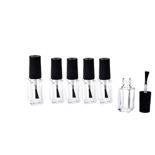 Ebonee 5ml Transparent Empty DIY Nail Polish Bottles Containers for Nail Art Sample, Clear Glass Square Refillable Nail Polish Bottles with Cap and Soft Brush (6 Pack)