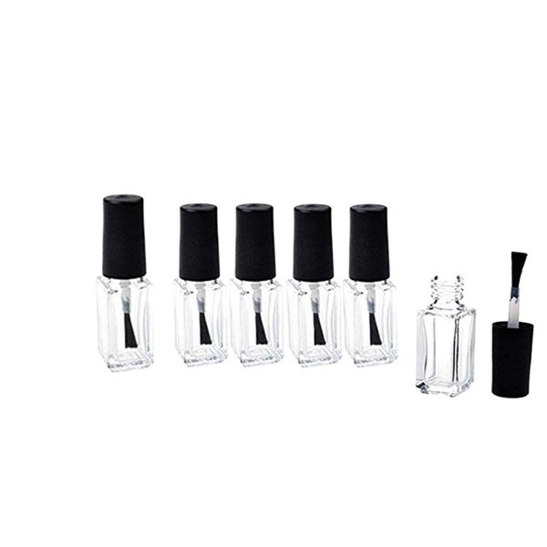 Ebonee 5ml Transparent Empty DIY Nail Polish Bottles Containers for Nail Art Sample, Clear Glass Square Refillable Nail Polish Bottles with Cap and Soft Brush (6 Pack)