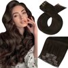 Moresoo Seamless Clip in Hair Extensions Human Hair Brown Seamless Clip in Extensions Human Hair Seamless Clip ins Human Hair Extensions PU Weft Clip Hair Extensions Darkest Brown #2 20inch 7pcs 120g
