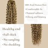 Hyssiet 16 Inch Curly Human Hair Clip in Extensions 7pcs with 16 Clips Healthy Wavy Clip Hair Extensions Real Human Hair 120g Light Brown Highlighted Bleach Blonde Soft Thick Curly Hair Extensions