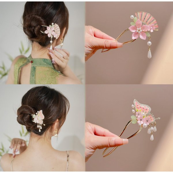 Metal Flower Hair Stick,2 PCS Floral Hairpin Hair Chopsticks Hair Clip Chignon Pin Hair Decor Hair Accessories for Women Girls 036#01