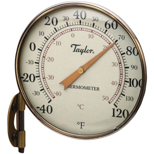 Taylor Heritage Metal Dial Thermometer, Easy to Read Numbers for Patio, Pool, and Indoor Areas, Bronze Trim, 4.25-Inch