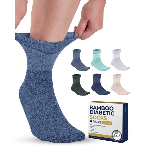 Pembrook Diabetic Socks for Men and Women - 6 Pairs | Black, White, Beige, Aqua, Blue, Navy | Moisture Wicking Ankle Neuropathy Socks for Men | Mens Diabetic Socks | Diabetic Socks for Men 9-12