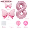 Pink Birthday Balloons Pink Bow Balloons 40 Inch Number Balloons Set for Pink Birthday Decorations 8 Year Old Girl Birthday Party Decoration Balloon Aluminum Film Balloon