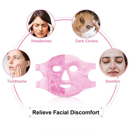 Ice Face Mask and Silicone Face Mask Cover Set, Ice Mask For Dark Circles, Puffiness, Migraines, Headache, Stress, Redness,Reusable Anti-Wrinkle Silicone Face Mask Holder for Sheet Masks(Pink)