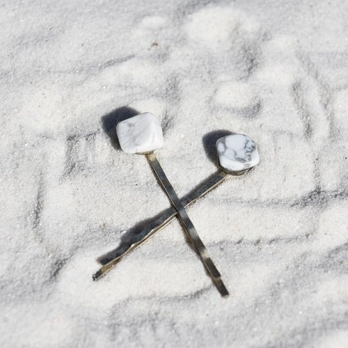 White Howlite Stone Hair Pins/Hair Clips (quantity of 2)