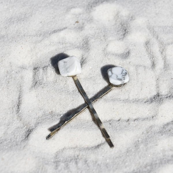 White Howlite Stone Hair Pins/Hair Clips (quantity of 2)