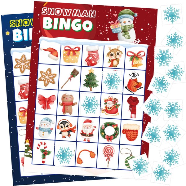 ceiba tree Christmas Bingo Cards Snowman Bingo Game for Kids 24 Players Holiday Classroom Activity Party Supply