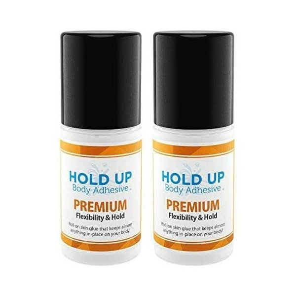 Hold Up Body Adhesive Premium, Roll-On Applicator Mask Glue, Glue for Compression Socks,Stockings,Costumes,Clothing - Sweat Resistant - 2 oz. Bottle - 2 Pack