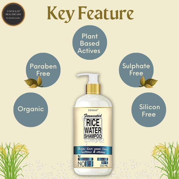 Unisaif Rice Water Hair Growth Shampoo - Anti Dandruff Shampo | Organic Shampoo with Rice Water for Hair Growth | Silky Texture | Volumizes Hair | Paraben & Sulphate Free | Silicon Free (300 ml).