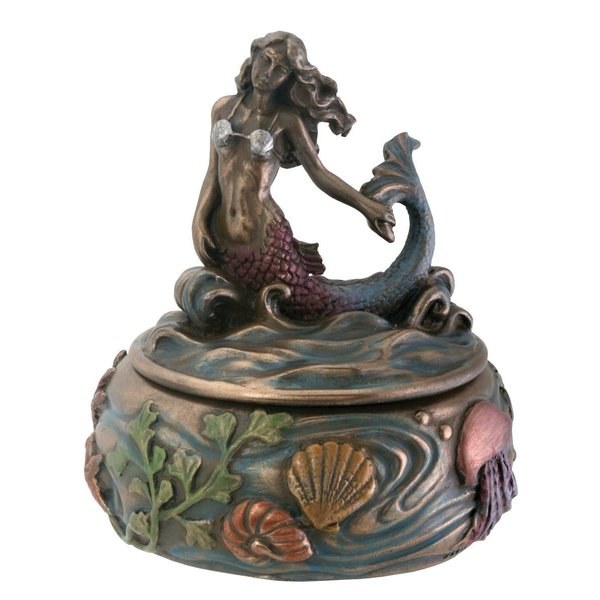 SUMMIT COLLECTION Riding Wave Mermaid Fantasy Art Nouveau Jewelry Box with Kelp and Sea Creature Display Decoration, 3 Inches