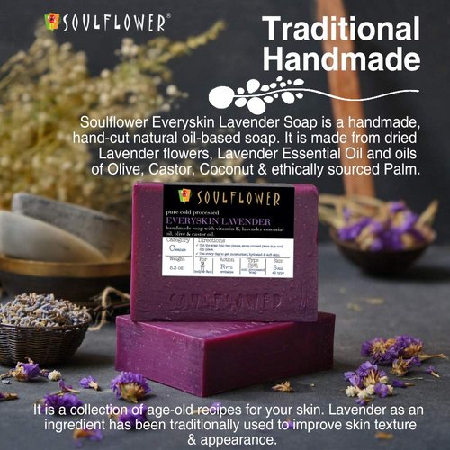 Soulflower Organic Handmade Bar Soap for Men and Women, Enriched with Lavender Essential Oil & Flowers - Revitalize Skin - Natural, Vegan, Curelty & SLS Free, Pack of 2, 5.30 Oz Each, Ideal Gift Set