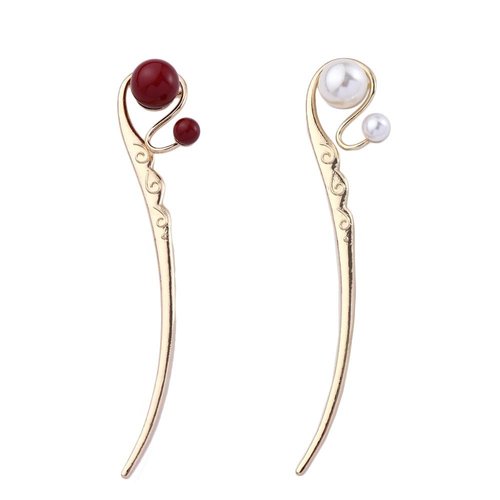 Leadigol 2PCS Vintage Imitation Pearl Hair Stick,Retro Pearl Hair Fork Elegant Alloy Hair Fork Simple Hair Fork for Women