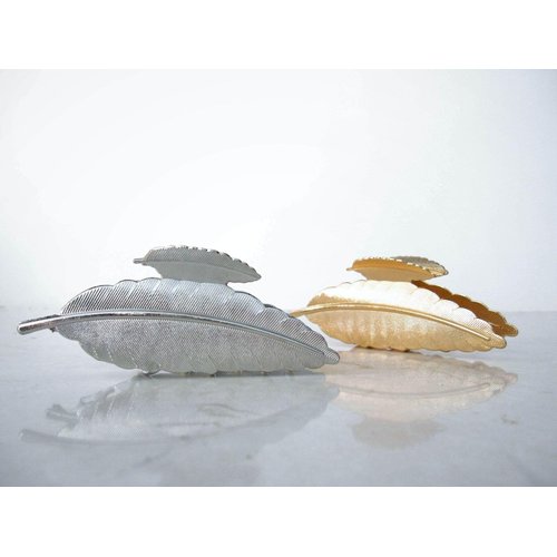 Generic Gold or silver leaf metal hair claw clip jaw clip (Primary color: Silver), 1 Count (Pack of 1)