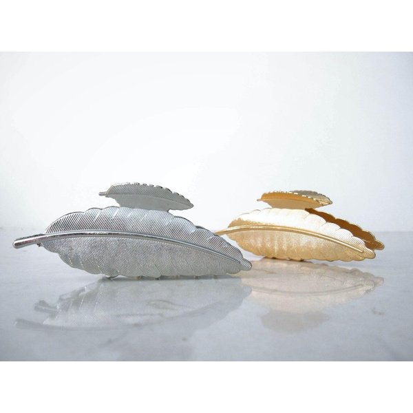 Generic Gold or silver leaf metal hair claw clip jaw clip (Primary color: Silver), 1 Count (Pack of 1)