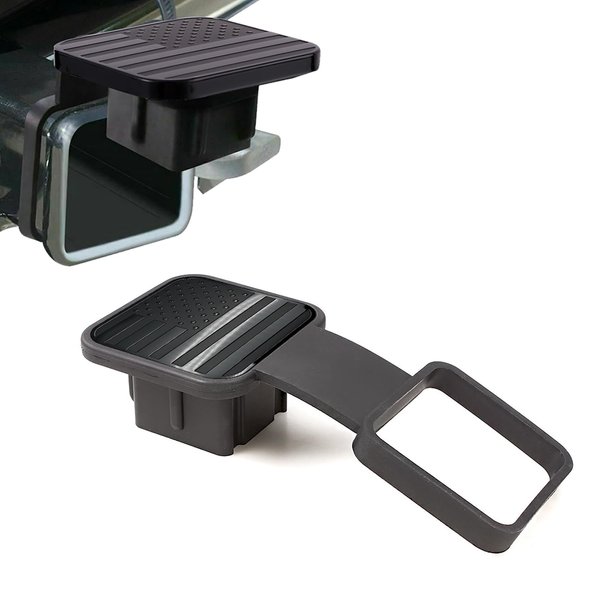 cerfioo 1 PC Trailer Hitch Cover, 2" American Flag Square Receiver Dustproof Rubber Plug, Trailer Hitch Cover Tube Plug Insert, Universal Exterior Protective Cover, Suitable for Most Cars (Black)