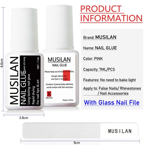 MUSILAN Nail Glue,Nail Glue for Press On Nails,Brush on Nail Glue Professional Nail Tip Glue,Super Strong Nail Gel Glue for Acrylic Nails False Nails Tips Adhesive with Glue Brush Press On Nail Tip