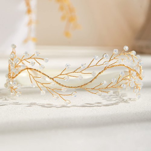 AW BRIDAL Crystal Bridal Headpieces For Wedding Women Hair Accessories Gold Hair Vine Wedding Hair Jewelry for Brides（Gold