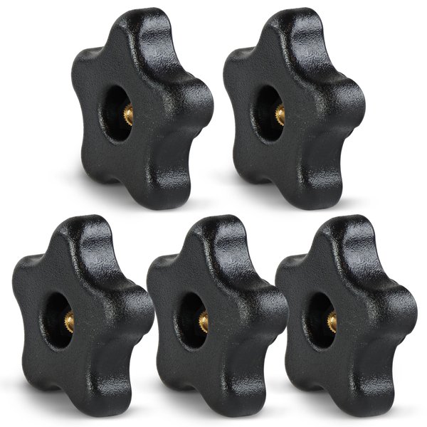 DCT 5 Star Knobs 5/16in-18 Internal Threaded Knob Clamping Knob Jig Knobs – T Knob Plastic Knobs, Threaded Knobs 5-Pack