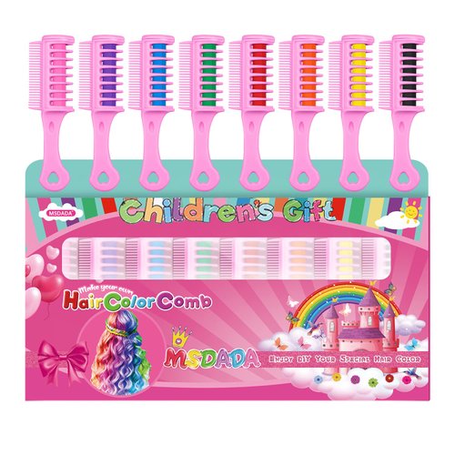 New Hair Chalk Comb for Girls Kids, Washable Temporary Hair Color Dye for Kids Ages 5 6 7 8 9 10+ Birthday Party Gift Cosplay DIY, Easter(Pink,Purple,Blue,Green,Red,Orange,Yellow,Black)