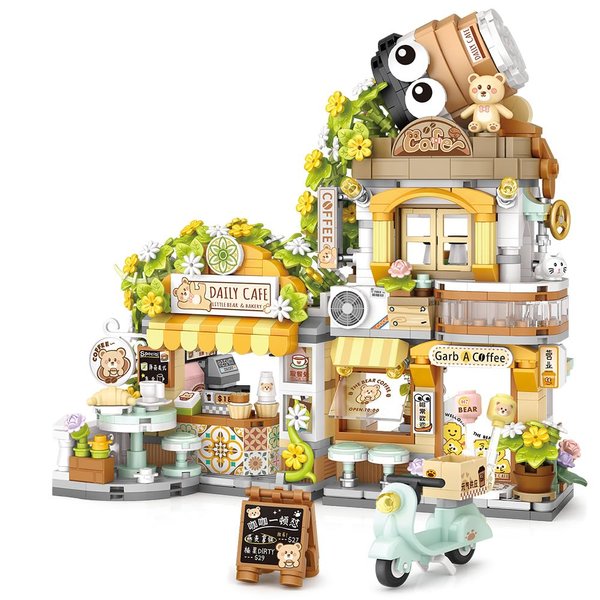 City Cafe Building Blocks Toys, Openable Coffee Shop Building Set for Boys Girls Age 8+,1077pcs Mini Bricks(Not Compatible with Lego) (Green)
