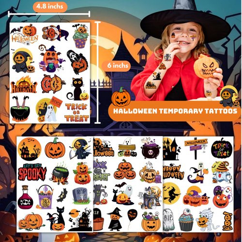 50 PCS Halloween Tattoos for Kids Party Decorations, Halloween Treats for Party Supplies Favors, Halloween Goodie Bag Stuffers Games for Boys Girls