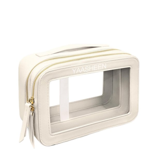 YAASHEEN Clear Makeup Bag Cosmetic Travel Bag Travel Makeup Bag For Women Double Sided Makeup Bag With Zipper Waterproof Clear Toiletry Bag Perfect For Business Or Personal Travel Essentials (White)