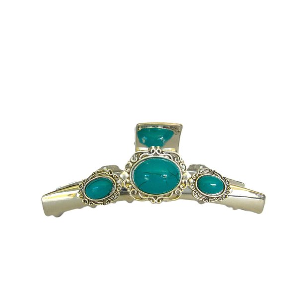 Generic Long shiny turquoise green/blue silver boho design metal native tribal hair