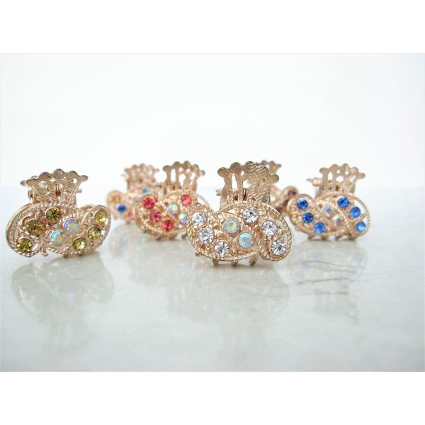 small mini gold metal crystal hair claw clip (Primary color: Blue)
