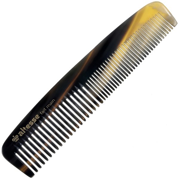 Altesse 11304 Horn Comb Wide Tooth Comb and Fine Tooth Comb with Smooth Rounded Teeth for Thick or Thin Hair Antistatic Dresser Comb Hair Comb for Men and Bone Comb for Women (6.3") Handmade in France
