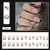 24PCS Black French Tip Press on Nails Medium Length Square Fake Nails with Silver Glitter Line Designs Glossy Coffin Nails Full Cover Nail Tips Glue on Nails Artificial Acrylic False Nails for Women